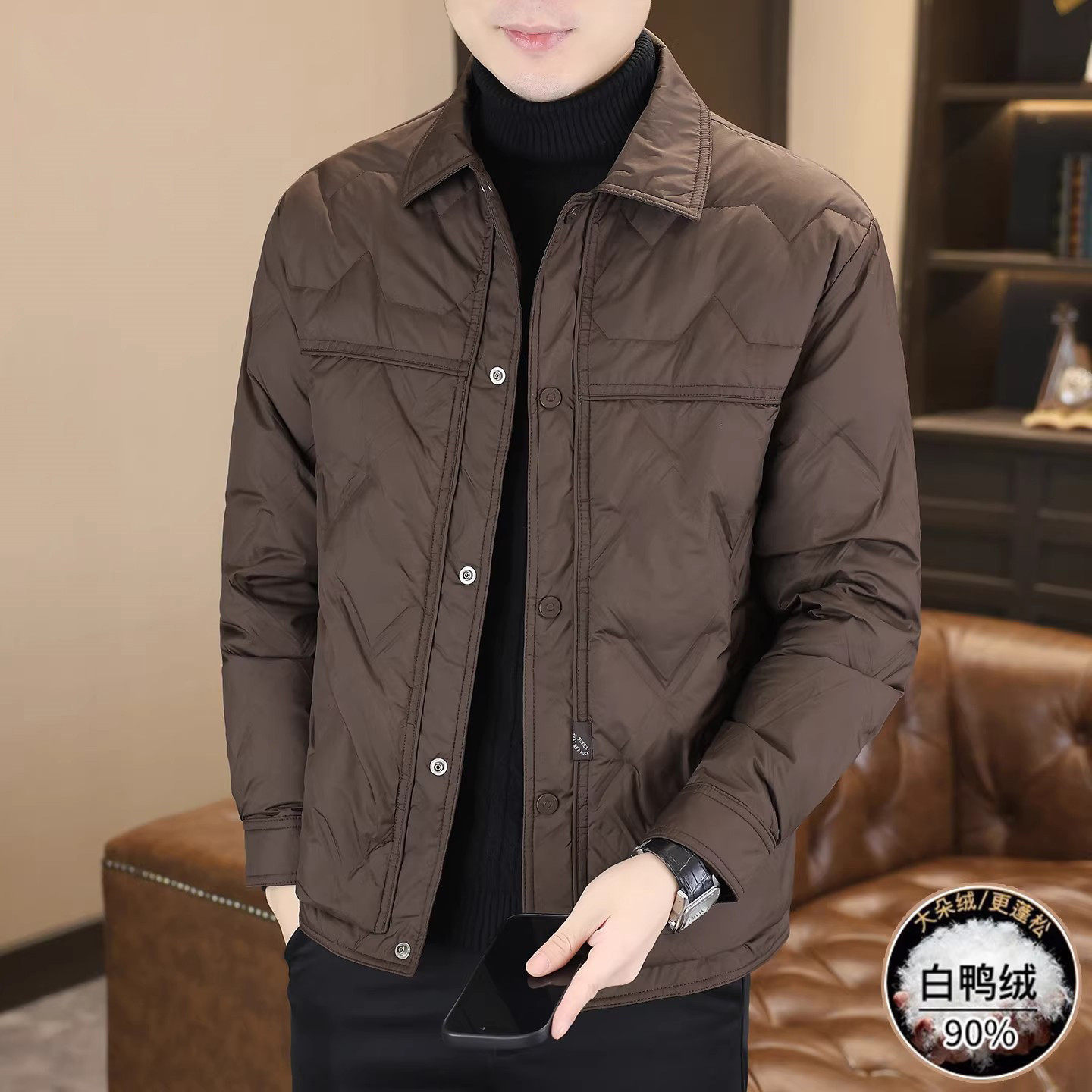 高端男士爆款羽绒服外套2025年新款冬季翻领加厚防寒夹克男款冬装