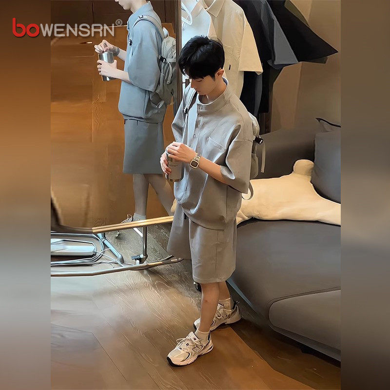 老钱风polo衫男士短袖t恤套装2026新款夏季短裤盐系一套穿搭男款