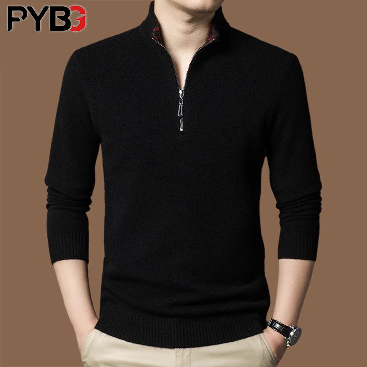 高端100%纯山羊绒衫男士半高领拉链毛衣冬季2025新款羊毛打底男款,男装,羊绒套衫,淘宝优惠券,粉丝福利购,淘宝优惠卷