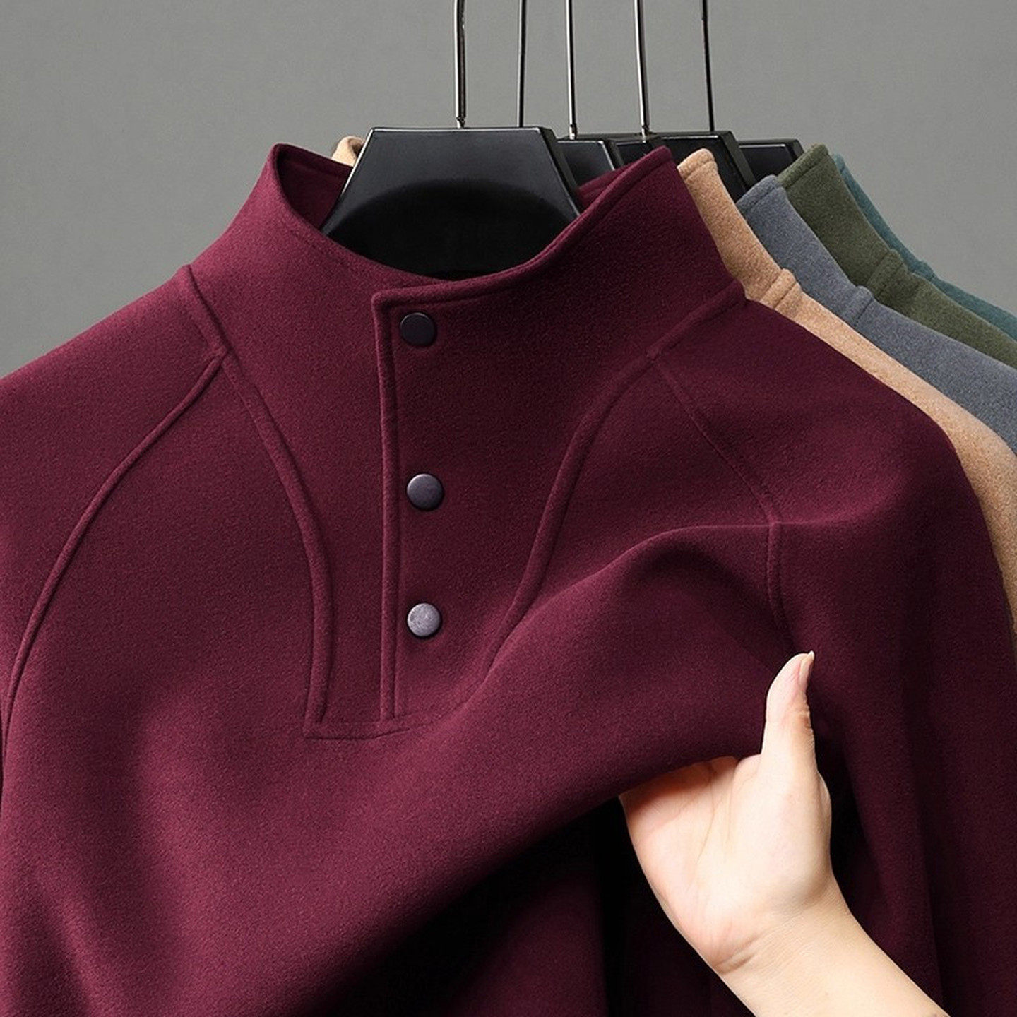 高端红色德绒加厚高领卫衣男士2025新款冬季加绒保暖长袖T恤男款