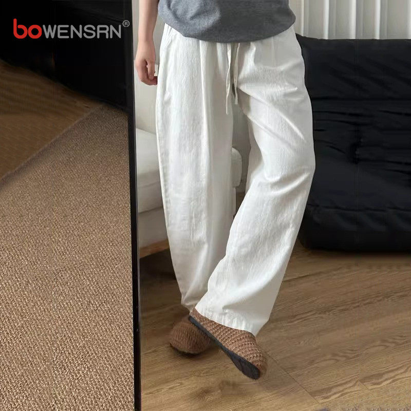 老钱风白色亚麻感休闲裤男士夏季薄款2026新款男裤慵懒风裤子男款