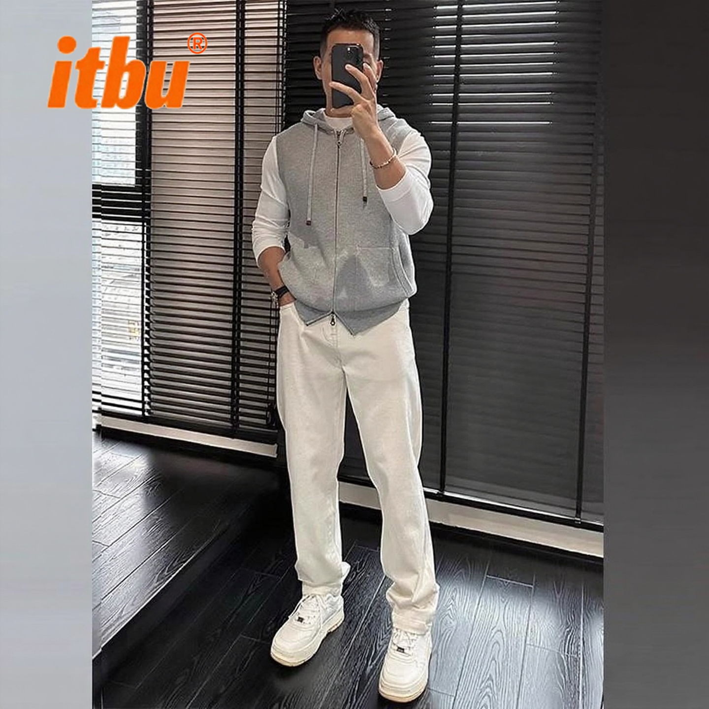 高端白色休闲裤子男士春秋冬季2025新款加绒窄版直筒牛仔男裤男款