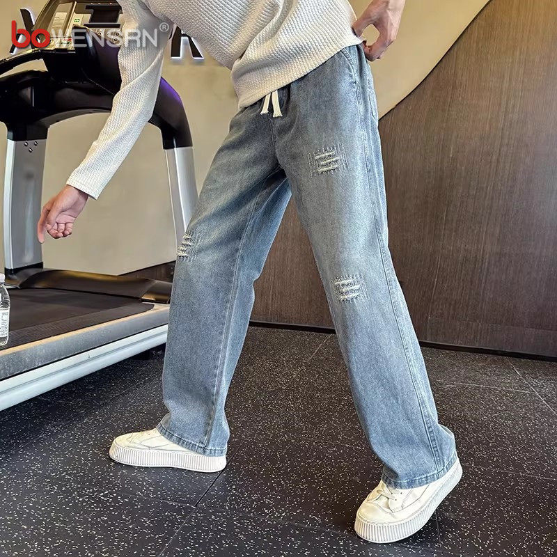 潮牌痞帅破洞牛仔裤男士2026新款春秋季男裤高级感直筒长裤子男款