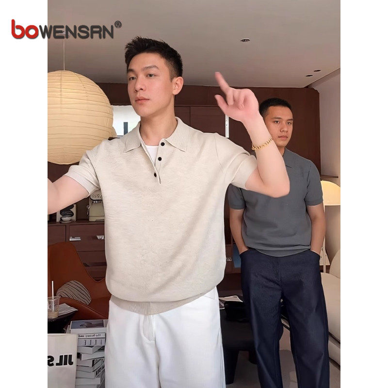 老钱风穿搭杏色polo衫男士短袖t恤2026新款夏季轻薄高级感男款潮