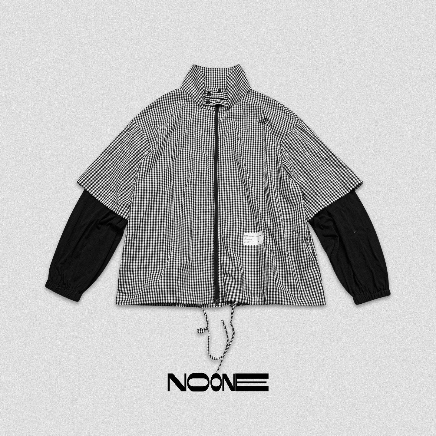 NOONE | 设计师品牌 日系复古立领格子假两件小众拼接 | 男夹克