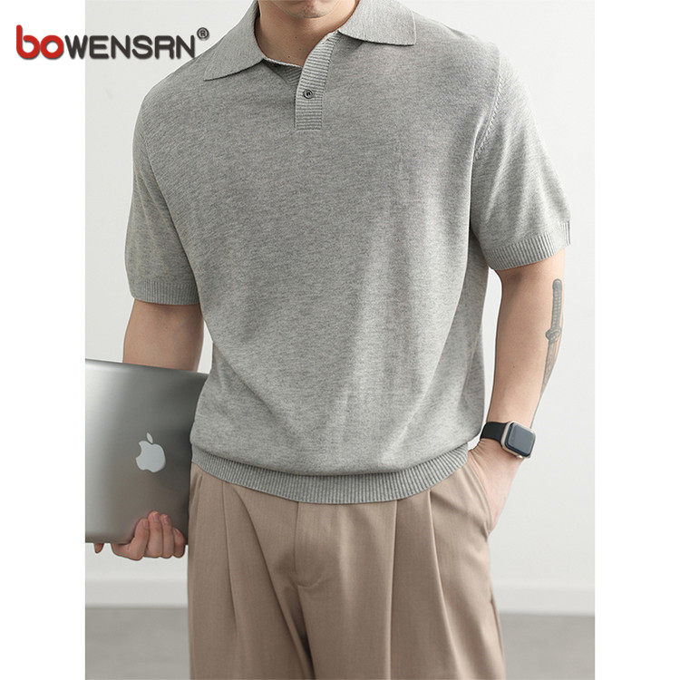 天丝亚麻针织polo衫男士短袖t恤2026新款夏季老钱风半袖上衣男款