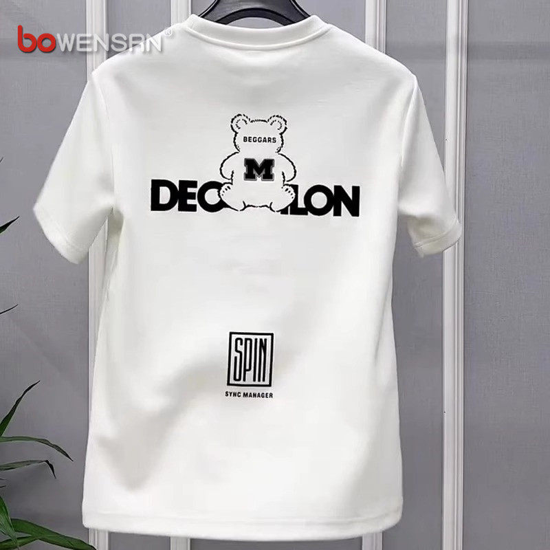 高级感白色短袖t恤男士2026新款夏季创意印花圆领半袖上衣男款潮