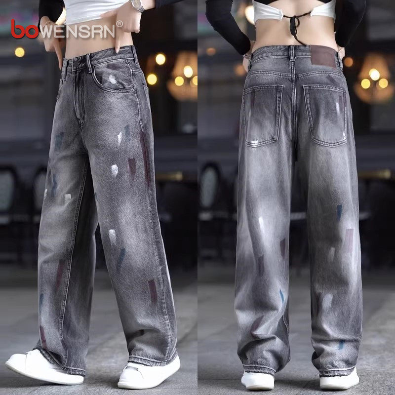 潮牌彩漆直筒牛仔裤男士2026新款春装阔腿男裤痞帅长裤子男款夏季