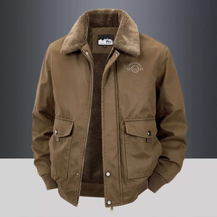 高端加绒加厚男士毛领夹克外套2025新款冬季毛绒内里工装棉服男款