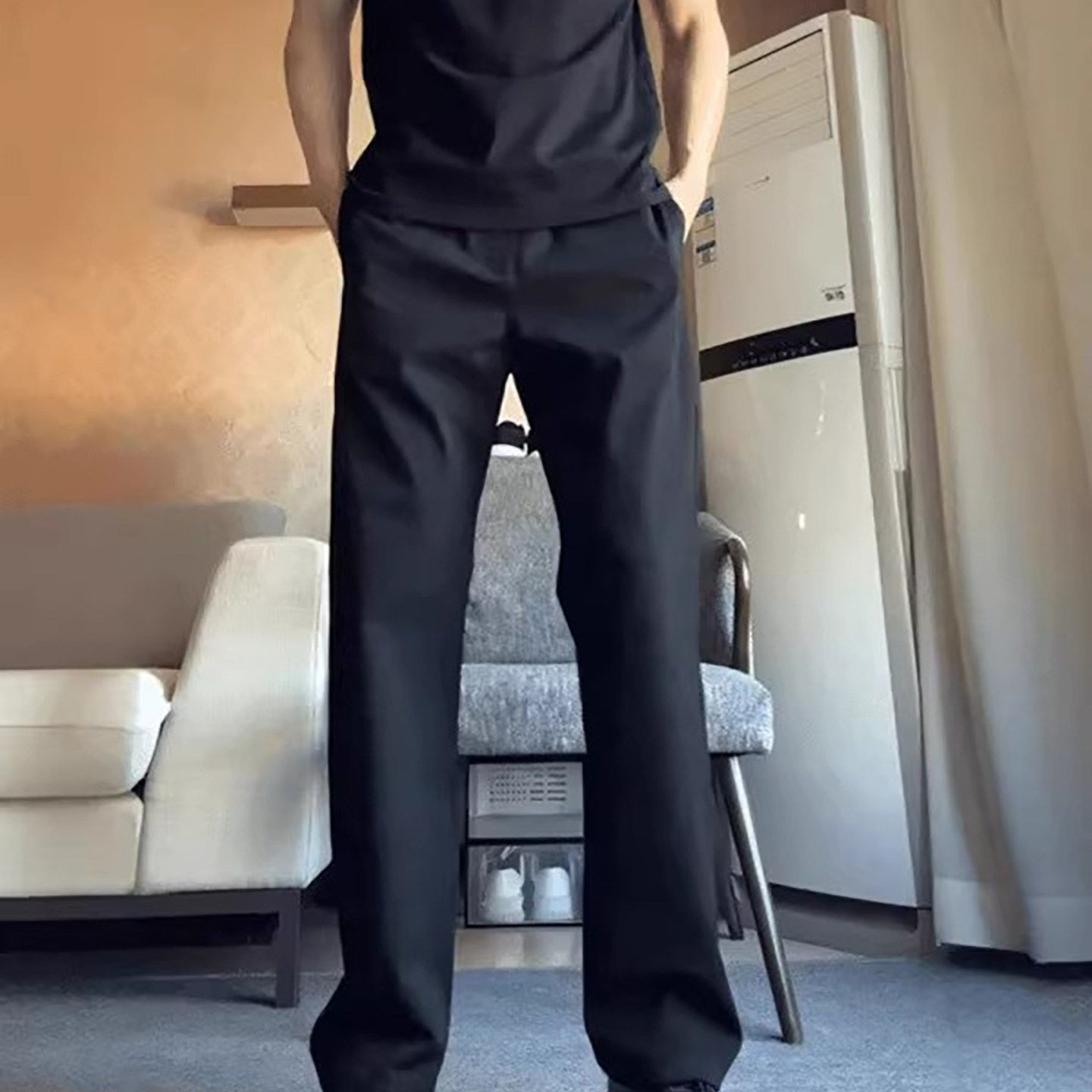 韩国Uamtor高级感痞帅黑色西裤男生氛围感窄版直筒休闲裤潮牌长裤