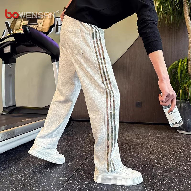 潮牌侧边条纹直筒卫裤男士2026新款春装男裤休闲运动裤子男款夏季