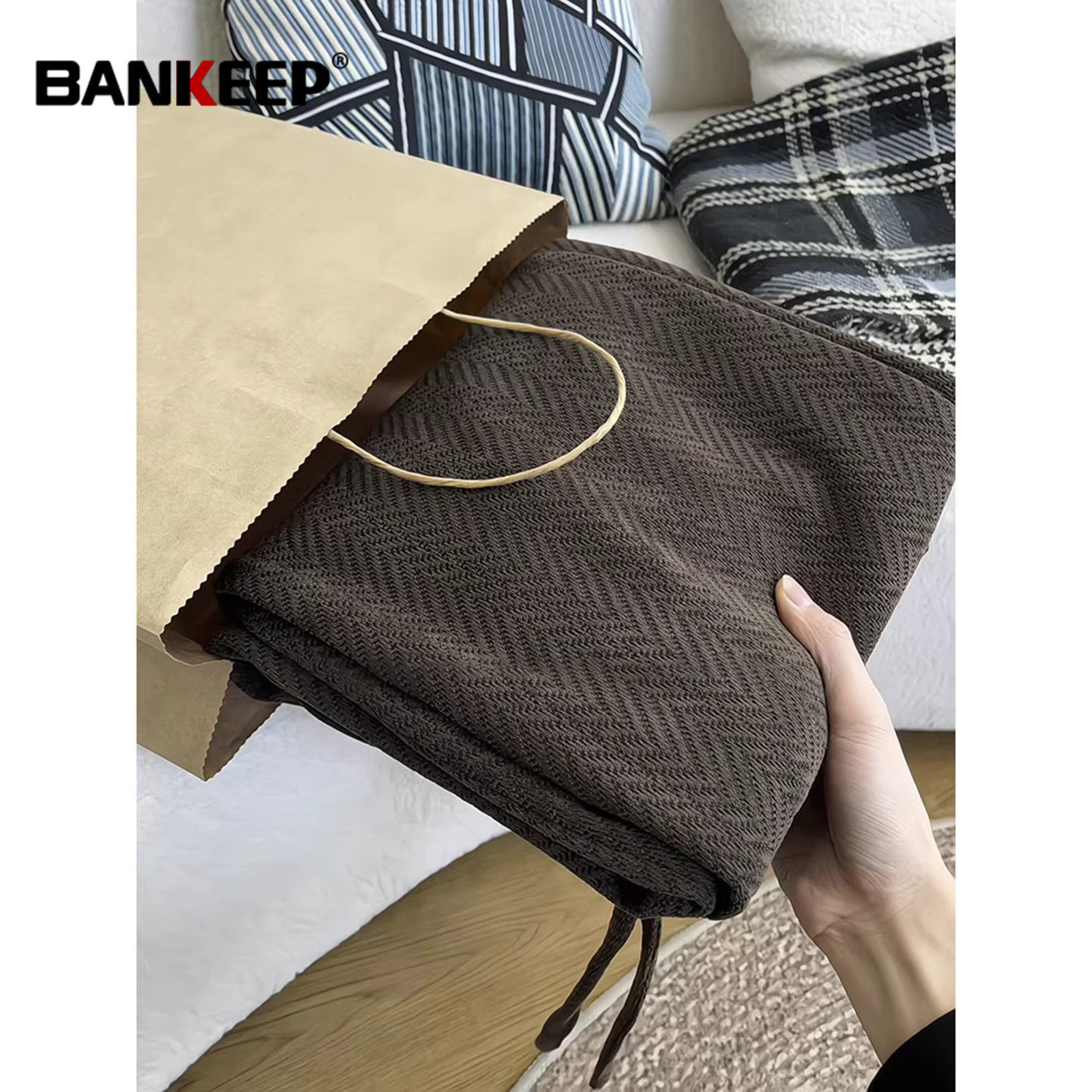 潮牌麦穗纹复古咖色休闲裤男士2026新款冬装男裤加绒加厚裤子男款