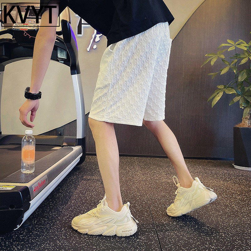 白色裤子夏天男款短裤潮牌冰丝薄款五分裤男士运动外穿5分沙滩裤