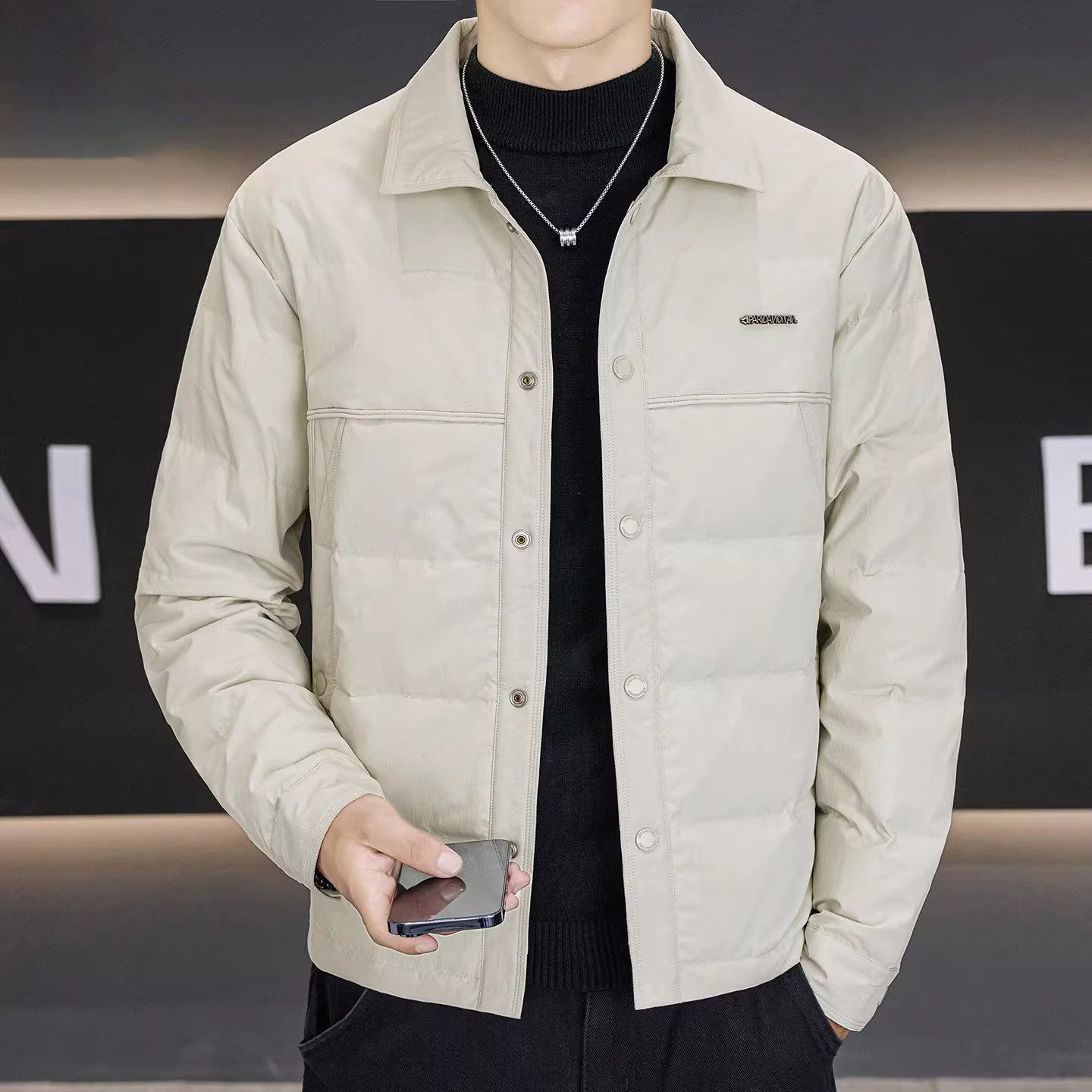 高端爆款轻薄羽绒服男士冬装2025新款冬季衬衫式翻领保暖外套男款