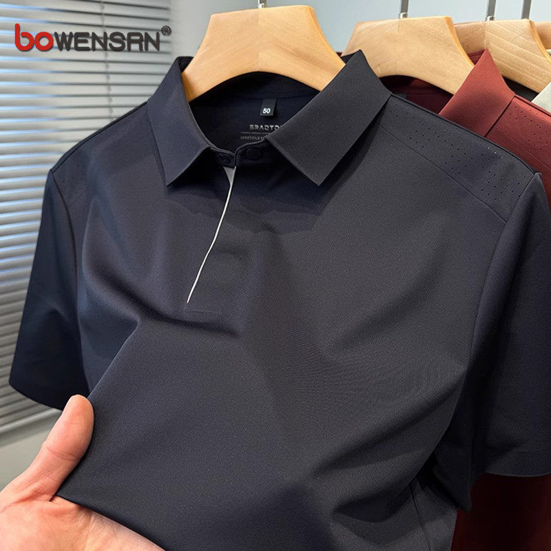 商务冰丝polo衫男士短袖t恤2026新款夏季无痕休闲桑蚕丝上衣男款