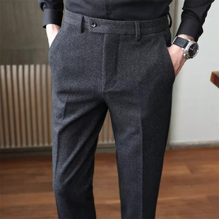 高端冬装毛呢休闲西裤男士2025新款冬季男裤磨毛商务西装裤子男款
