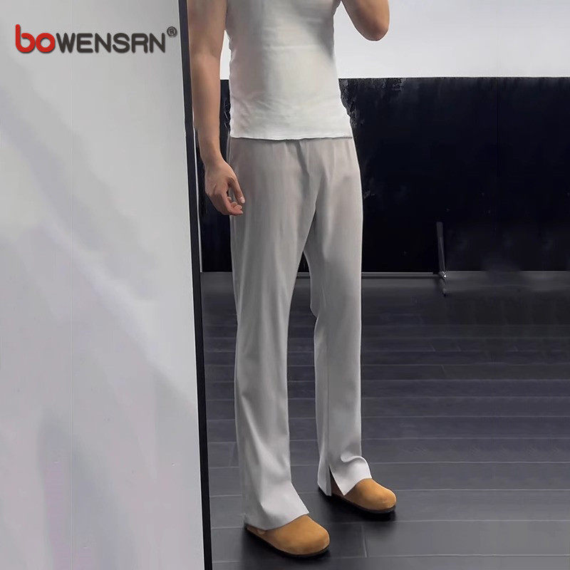微喇休闲西裤男士2026新款夏季薄款男裤设计感开叉垂感长裤子男款