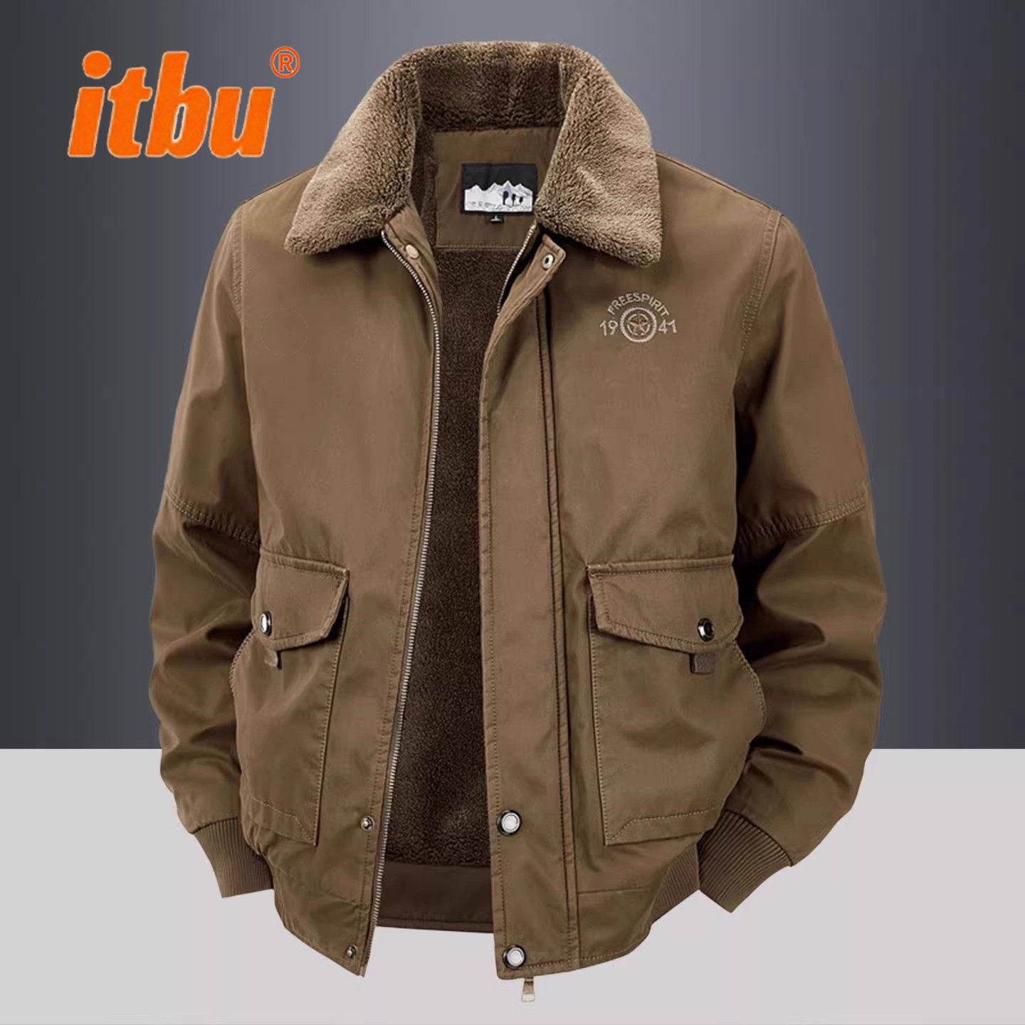 高端毛领夹克男外套男士冬装2025新款加绒厚男装冬季工装棉衣男款