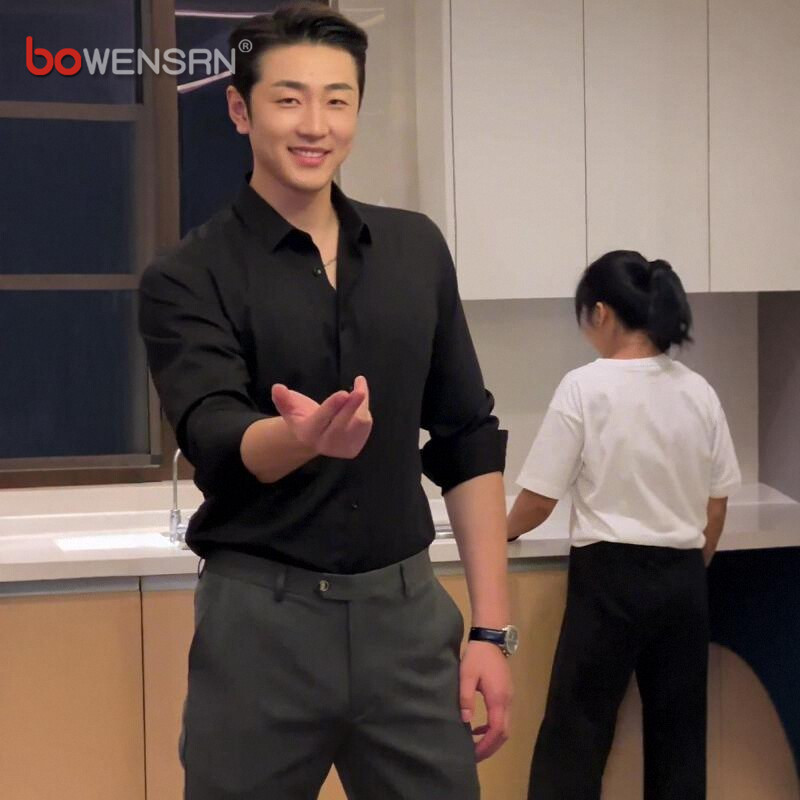 雅痞风黑色衬衫男士长袖2026新款春装高级感痞帅短袖衬衣男款秋季
