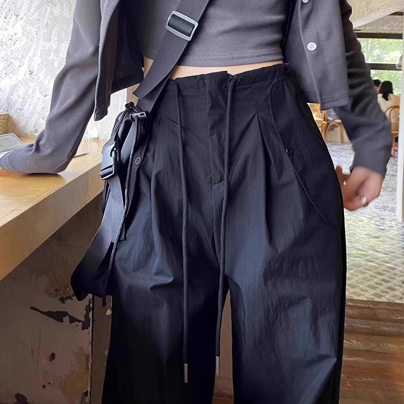 KEFI大码胖mm工装裤女秋冬新款降落伞兵裤美式户外宽松加绒阔腿裤