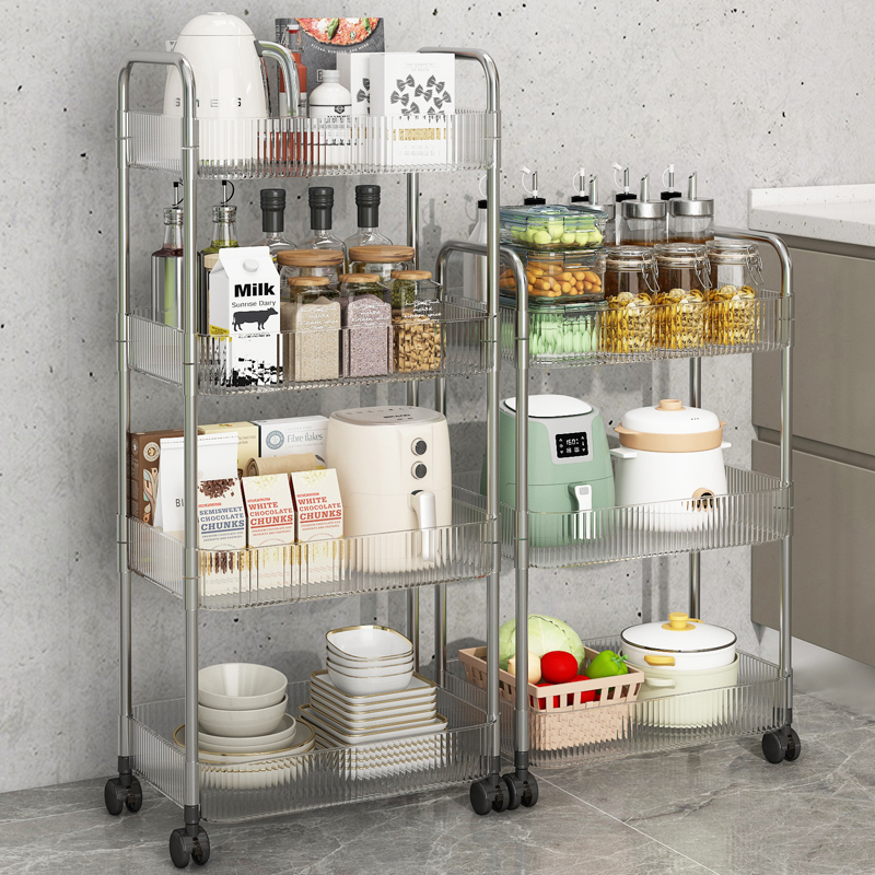 速发厨房置物架姜蒜收纳筐小功车家用放菜架子多层推多能油盐酱醋