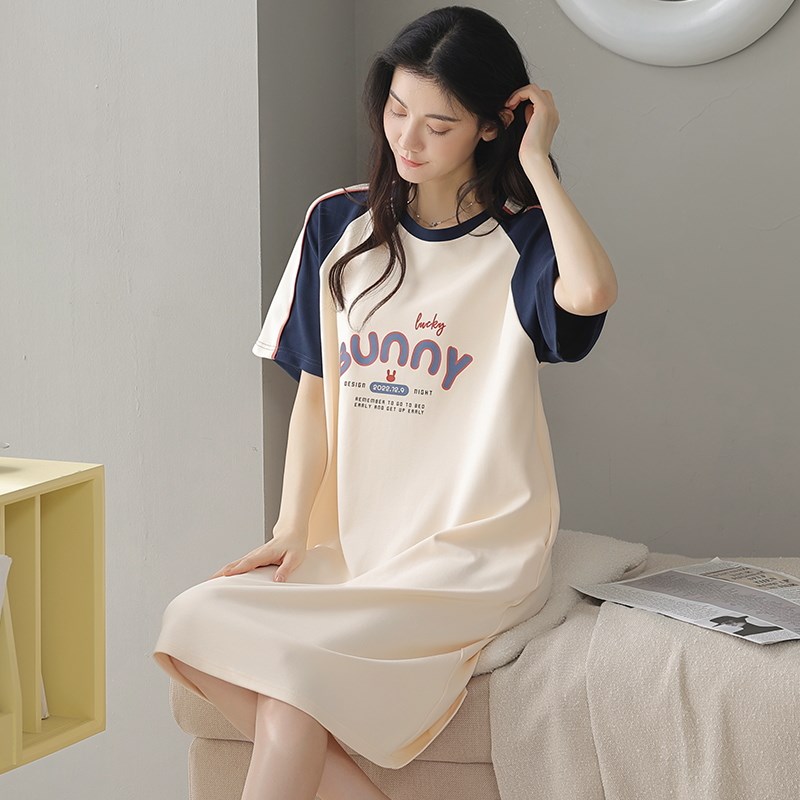 速发睡衣士夏季纯棉薄款可爱韩版宽松中款睡裙夏天家居服可外穿