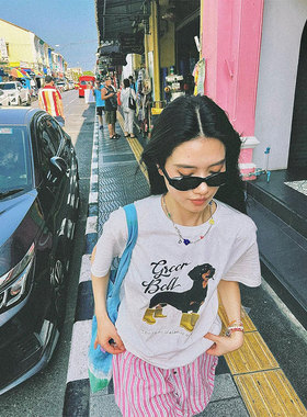 速发美式复古白色t恤夏s2024新款over季iz半宽松e袖上衣