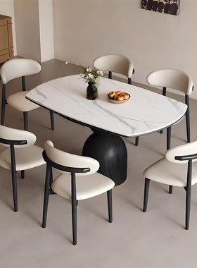 速发黑色岩板餐桌法式黑方白蜡木纹小色型家用户圆两用实木岩板饭