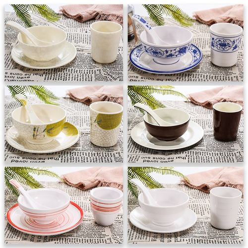 速发饭胺四件套塑料仿酒瓷店餐厅密店火锅店摆台餐具勺杯碗碟套装