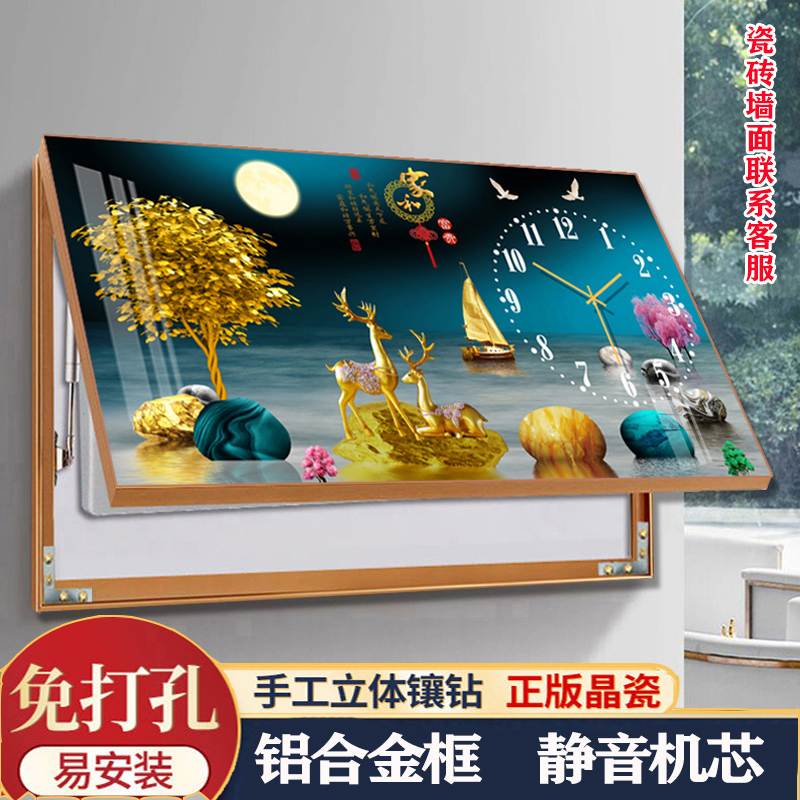 现货速发电表箱装饰画2022新款带钟表免打孔带时钟遮挡电闸开关盒图片
