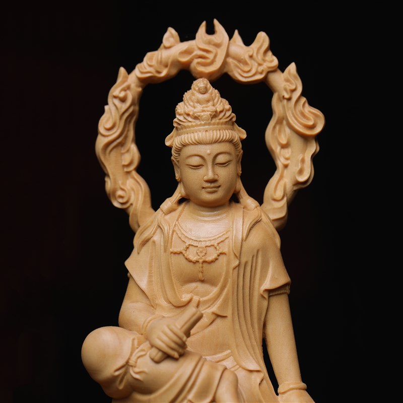 速发正宗小叶黄杨木雕自在观音菩萨佛像家用供奉神像摆件家居装饰