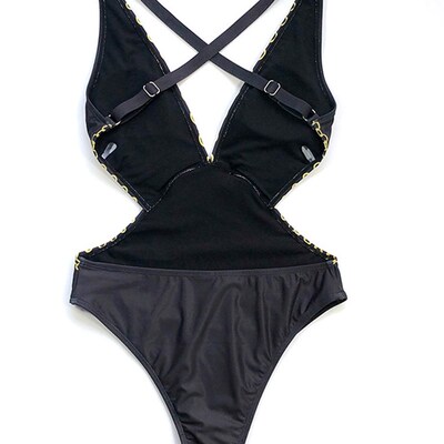 速发Vigoashely Sexy Bla Prit Swimwr Wo Vitage  Piece