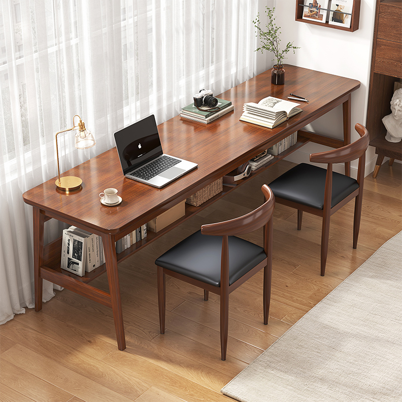 速发窄长条桌子家墙双人靠8m长方桌1用学生学习写字实木腿书桌子