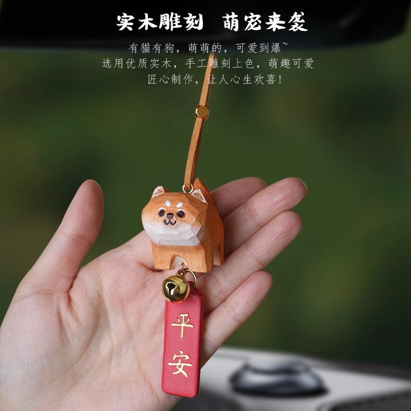 现货速发可爱创意木雕猫咪汽车挂件保平安车内装饰品吊坠高级感生