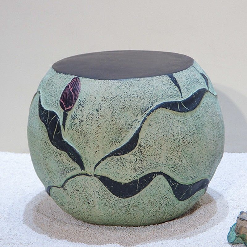 速发新中式小凳子古典创意个鞋功夫茶几凳雕花坐墩圆凳板鼓墩换性