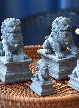 速发石雕青石麒麟中对看门家用摆件庭院迷你小石狮子混式茶宠一凝