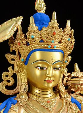 文殊菩萨铜鎏金5/7/10/15寸家用现代桌面智慧观音铜像摆件