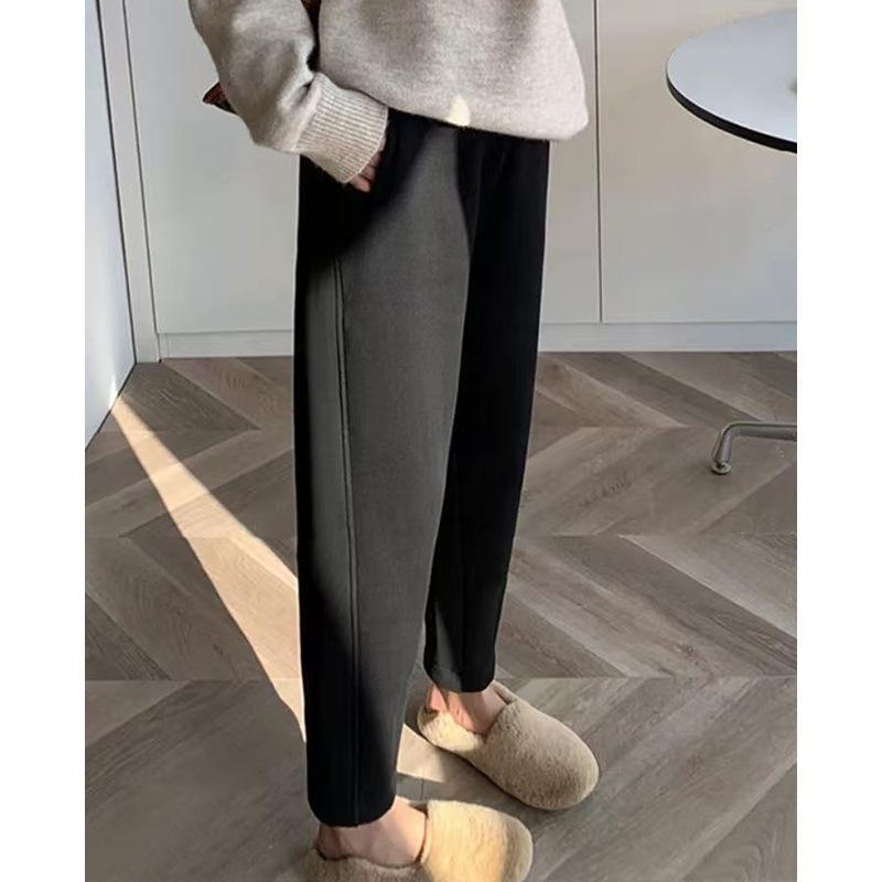 韩版黑色哈伦裤加绒加厚九分直筒