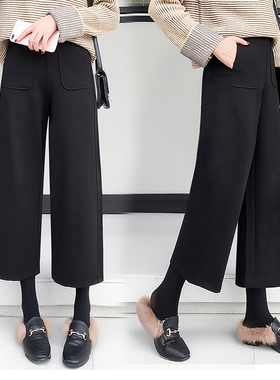 2025新款灰色毛呢阔腿裤秋冬小个子高腰显瘦百搭裤女直筒垂感八分