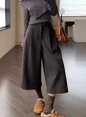 2025巨巨巨好看的灰色高腰显瘦大码七分阔腿裤休闲百搭胖mm直筒