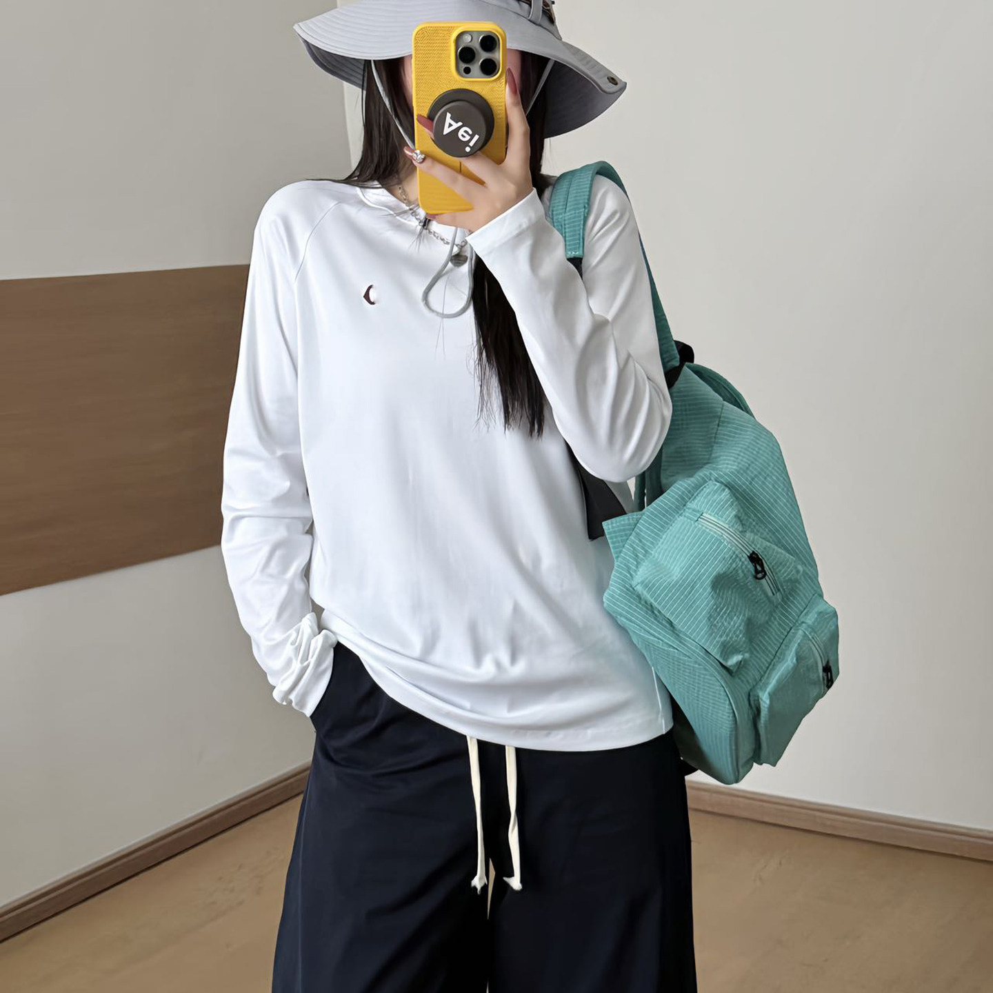 素风秋季女士宽松透气长袖T恤棉