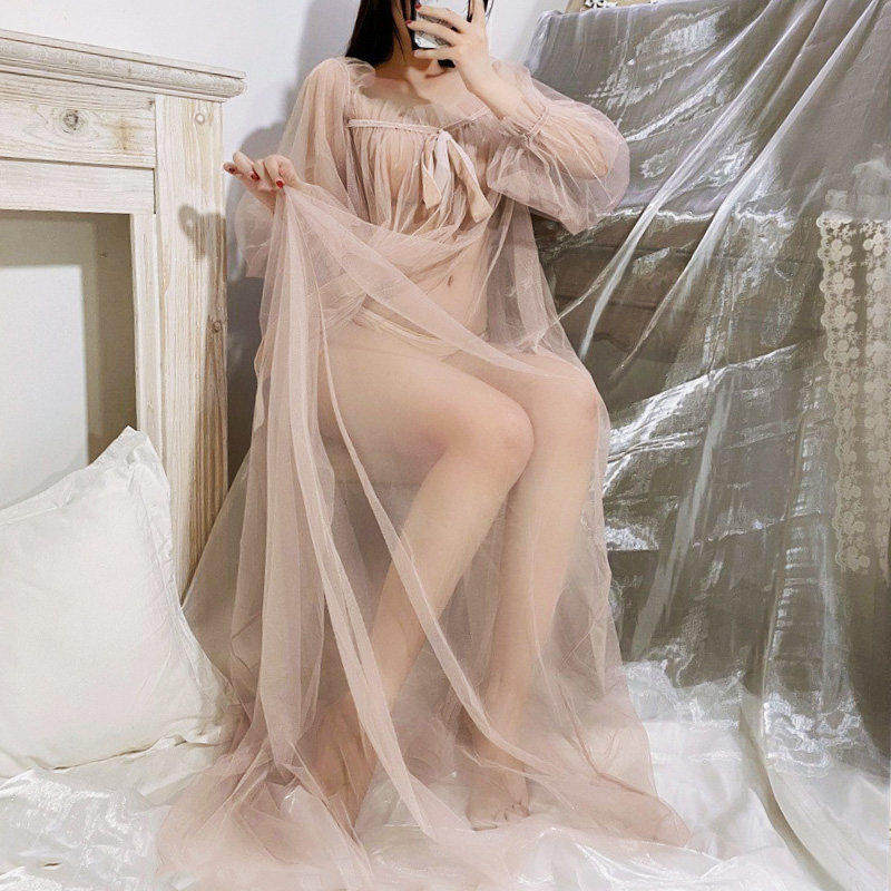 荷叶边性感长裙薄款网纱透光长袖纱衣大摆纯色家居睡裙男扮女睡衣,女士内衣/男士内衣/家居服,睡裙,淘宝优惠券,粉丝福利购,淘宝优惠卷