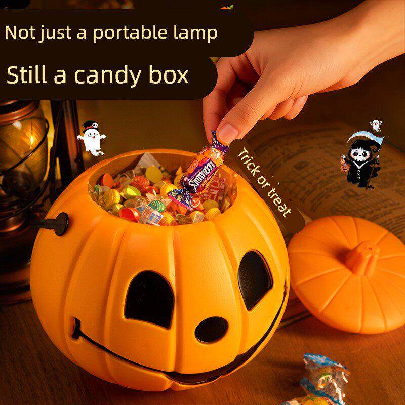 万圣节南瓜灯儿童玩具灯笼发光糖果罐手提讨糖袋道具桶装饰品摆件