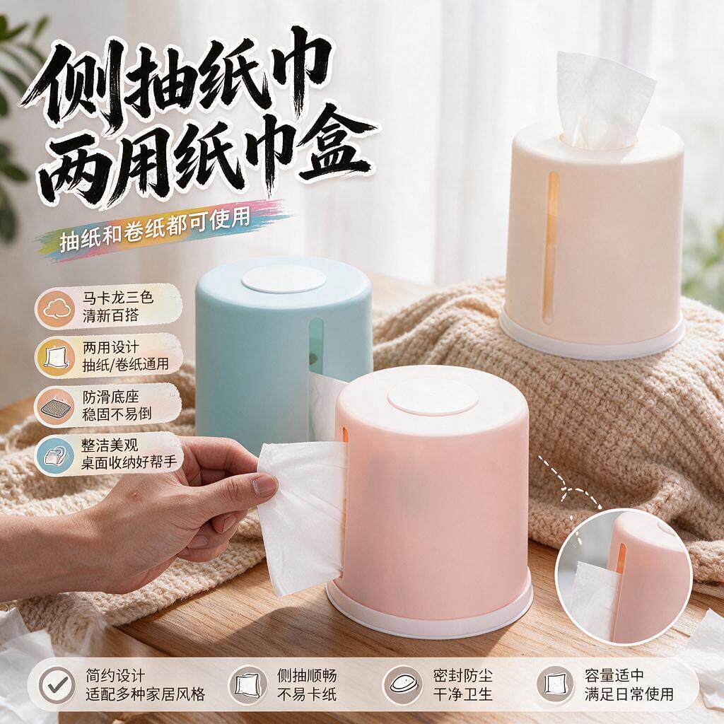 卷纸收纳盒创意纸巾盒北欧茶几抽纸盒塑料餐厅圆形筒桌面客厅家用
