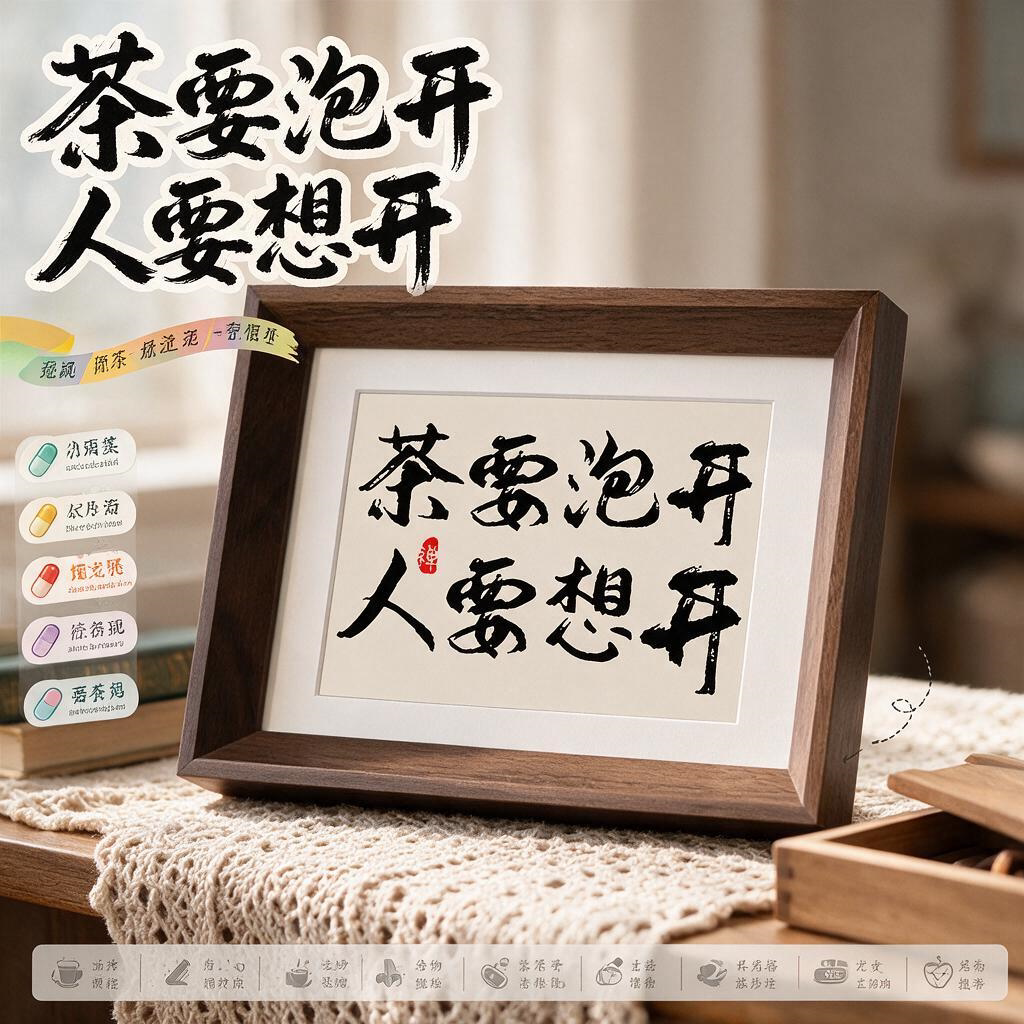 茶台装饰摆件茶要泡开人要想开茶室桌面字画新中式客厅摆饰品相框
