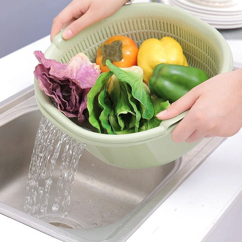 洗莱沥水篮 双层大号菜池洗菜盆塑料 厨房收纳筐菜篮子洗菜蓝