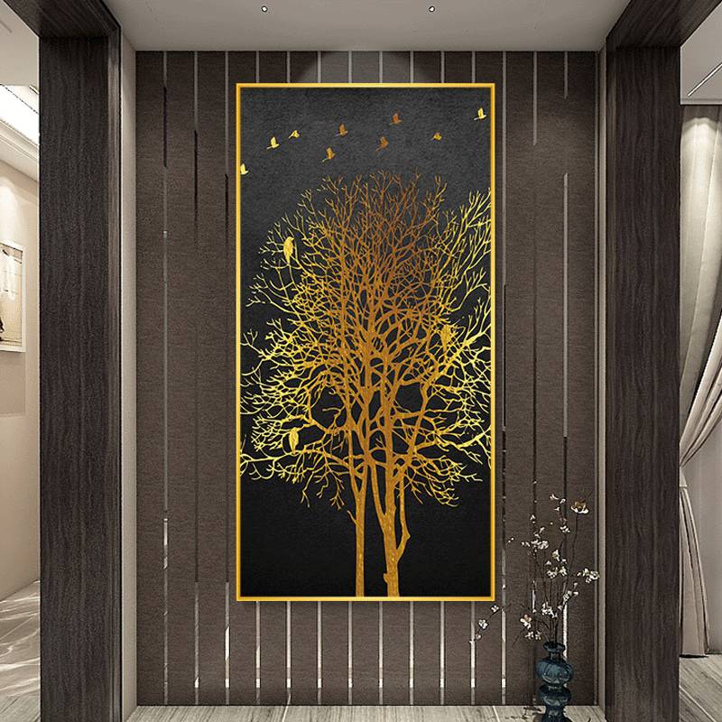 现代简约入户玄关装饰画欧式走廊过道发财树挂画招财风水烤瓷壁画图片