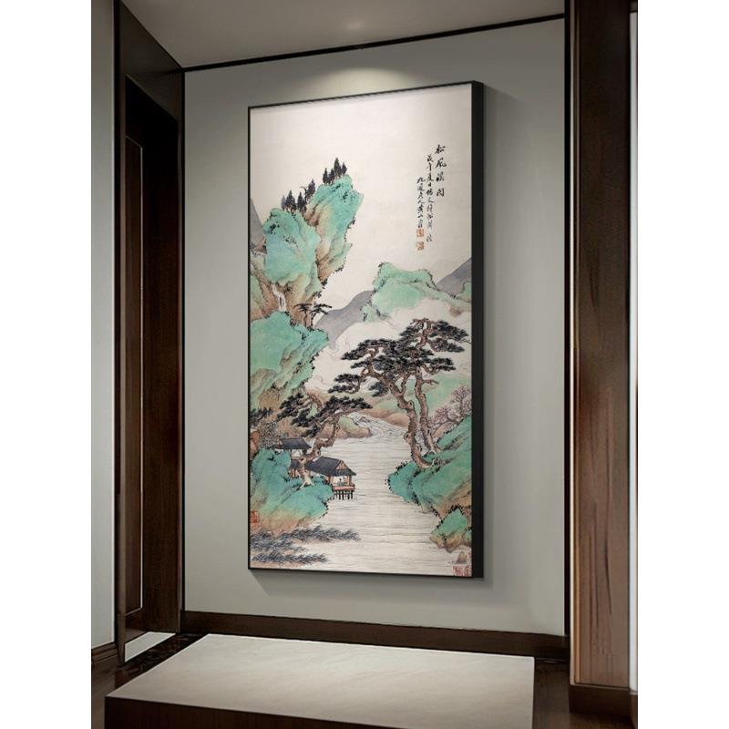 迎客松玄关黄装饰LY松风溪画庭坚松风阁水国道画山新中式走廊过挂