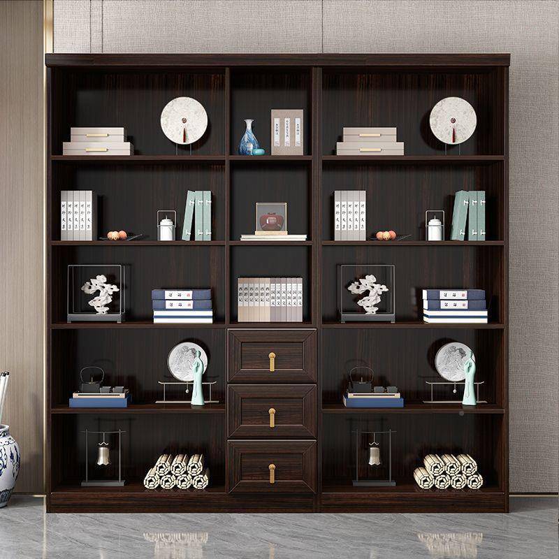 新中CYP式合乌金木全实家木用书柜组落地简约书橱带屉玻璃门抽储