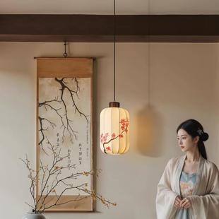 新中式 古复手绘蚕丝宋代学卧室床头小吊灯美氛户围入玄关VQJ柜吊